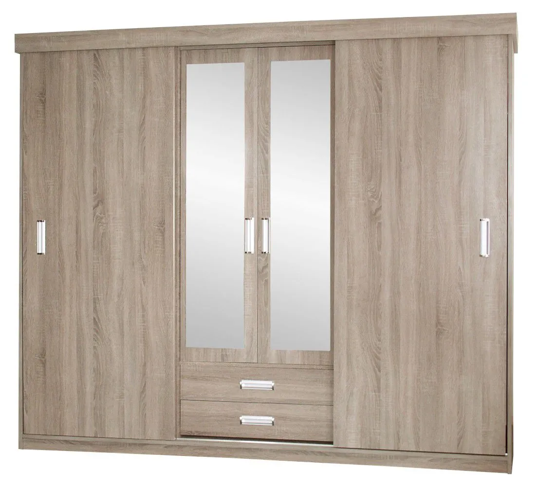Schiebetürenschrank / Kleiderschrank Kikori 13, Farbe: Sonoma Eiche - Abmessungen: 210 x 200 x 62 cm (H x B x T)