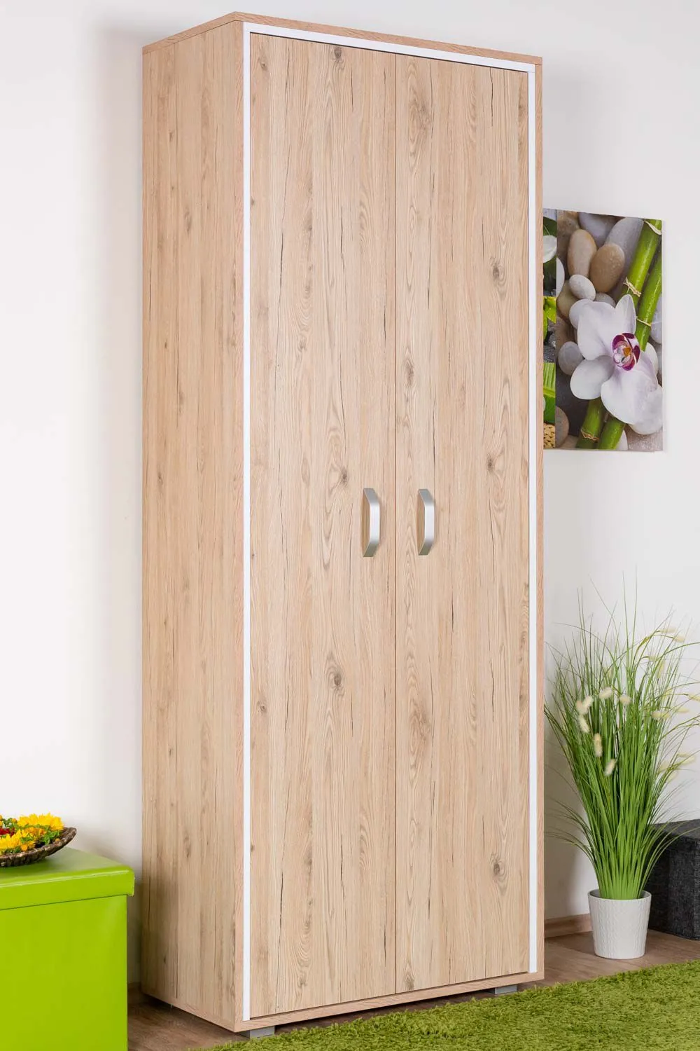 Schrank Cianjur 12, Farbe: Eiche / Weiß - Abmessungen: 209 x 80 x 40 cm (H x B x T)