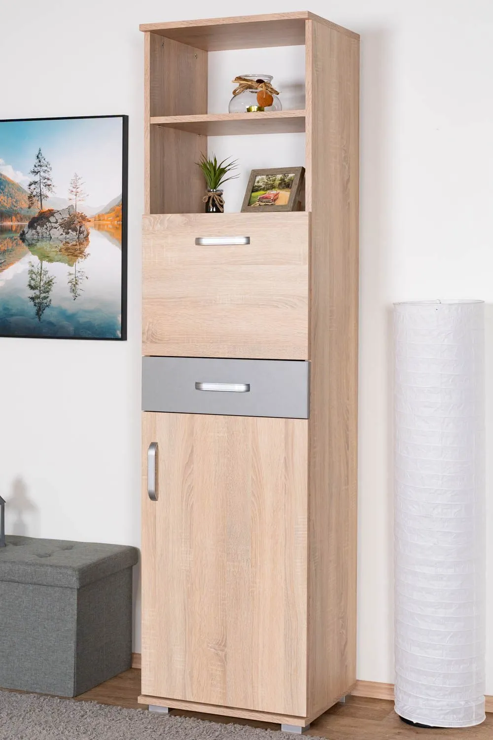 Schrank Ciomas 31, Farbe: Sonoma Eiche / Grau - Abmessungen: 190 x 50 x 40 cm (H x B x T)