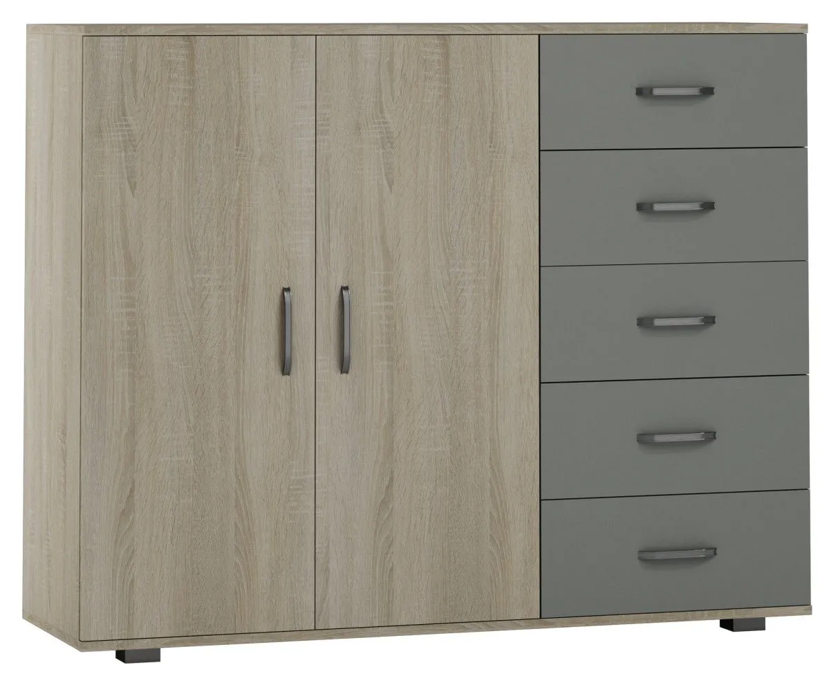 Kommode Ciomas 10, Farbe: Sonoma Eiche / Grau - Abmessungen: 104 x 130 x 40 cm (H x B x T)