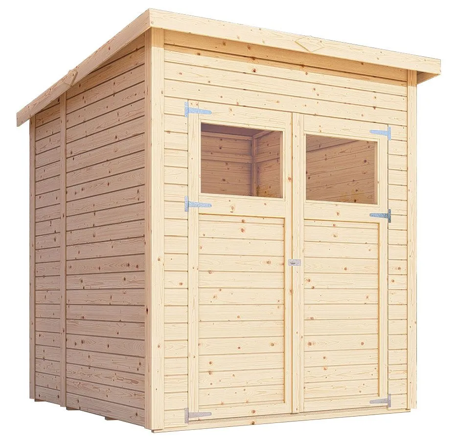 Gartenhaus Dresden 02 inkl. Fußboden, Naturbelassen - 14 mm Elementgartenhaus, Nutzfläche: 3,00 m², Pultdach