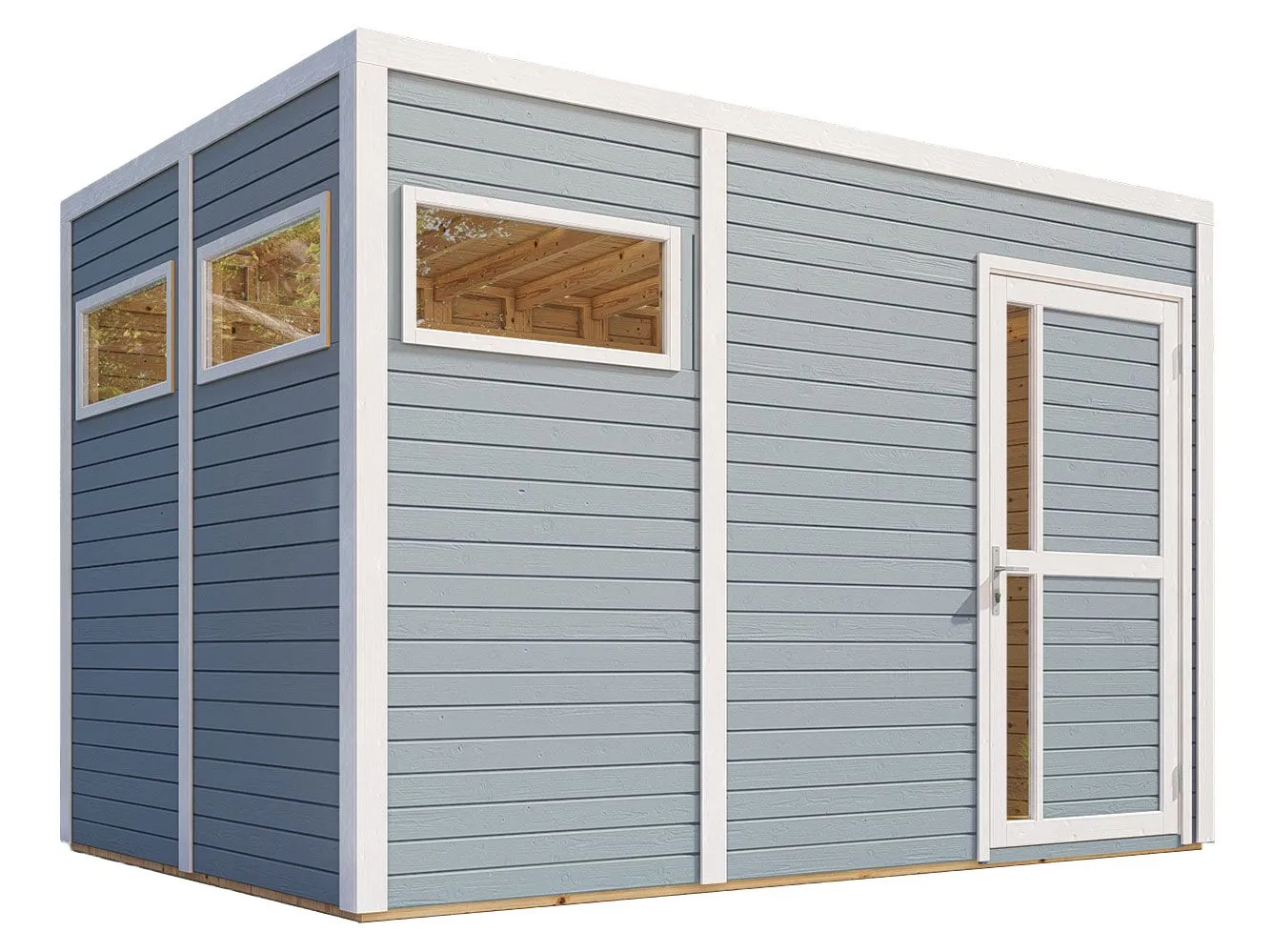 Gartenhaus Basel 03 inkl. Fußboden, Hellgrau lackiert - 19 mm Elementgartenhaus, Nutzfläche: 7,70 m², Flachdach