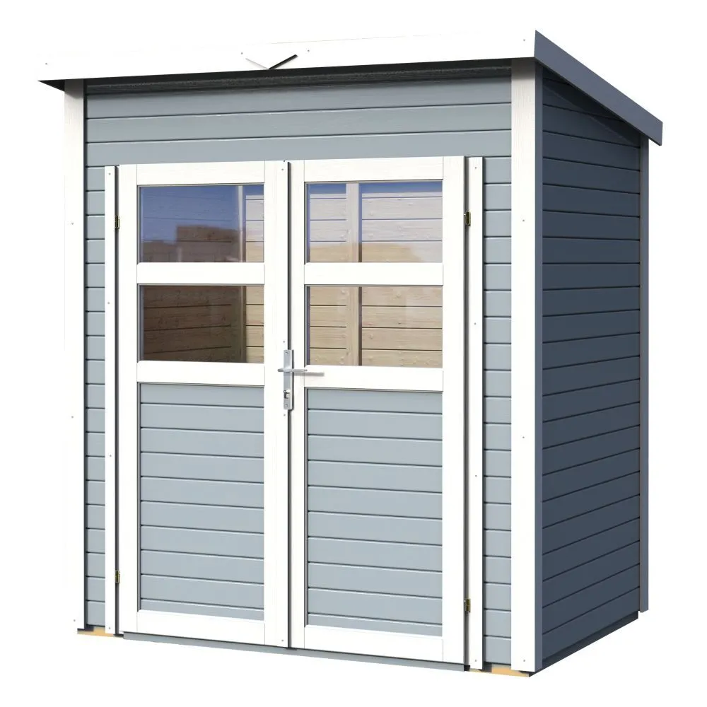 Gerätehaus Freiberg 01 inkl. Fußboden, Hellgrau lackiert - 19 mm Elementgartenhaus, Nutzfläche: 2,19 m², Pultdach