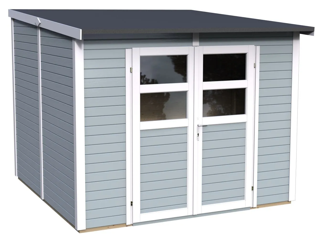 Gerätehaus Freiberg 03 inkl. Fußboden, Hellgrau lackiert - 19 mm Elementgartenhaus, Nutzfläche: 5,83 m², Pultdach