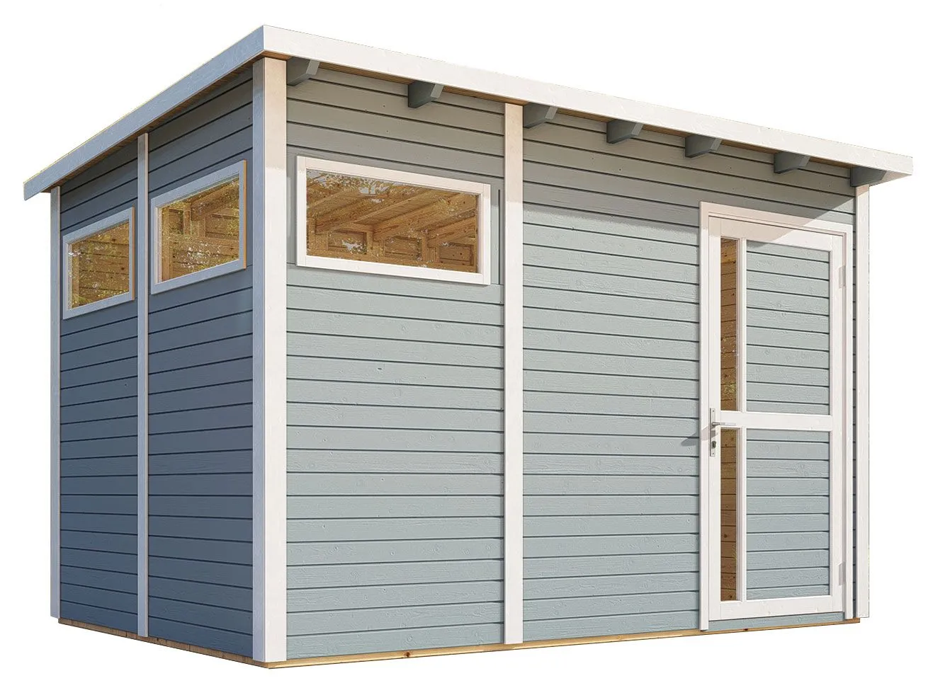 Gartenhaus Kiel 03 inkl. Fußboden, Hellgrau lackiert - 19 mm Elementgartenhaus, Nutzfläche: 7,70 m², Flachdach
