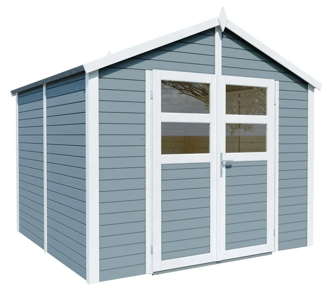 Gerätehaus Waldsee 04 inkl. Fußboden, Hellgrau lackiert - 19 mm Elementgartenhaus, Nutzfläche: 5,83 m², Satteldach