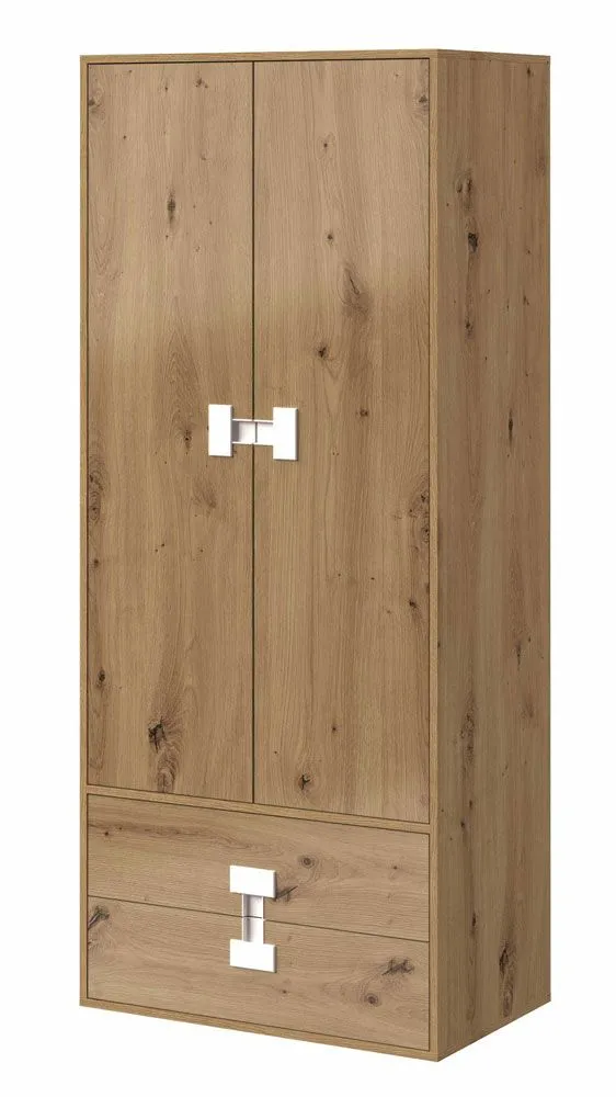 Jugendzimmer - Drehtürenschrank / Kleiderschrank Garian 01, Farbe: Eiche / Weiß, Abmessungen: 191 x 80 x 50 cm (H x B x T)