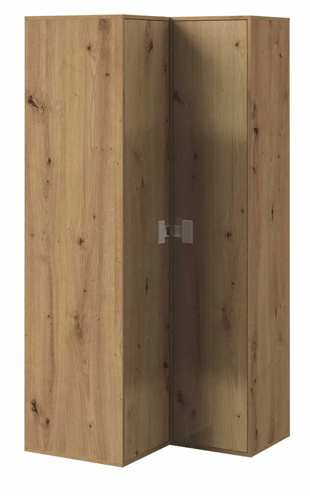 Jugendzimmer - Drehtürenschrank / Eckkleiderschrank Garian 03, Farbe: Eiche / Weiß, Abmessungen: 191 x 80 x 90 cm (H x B x T)