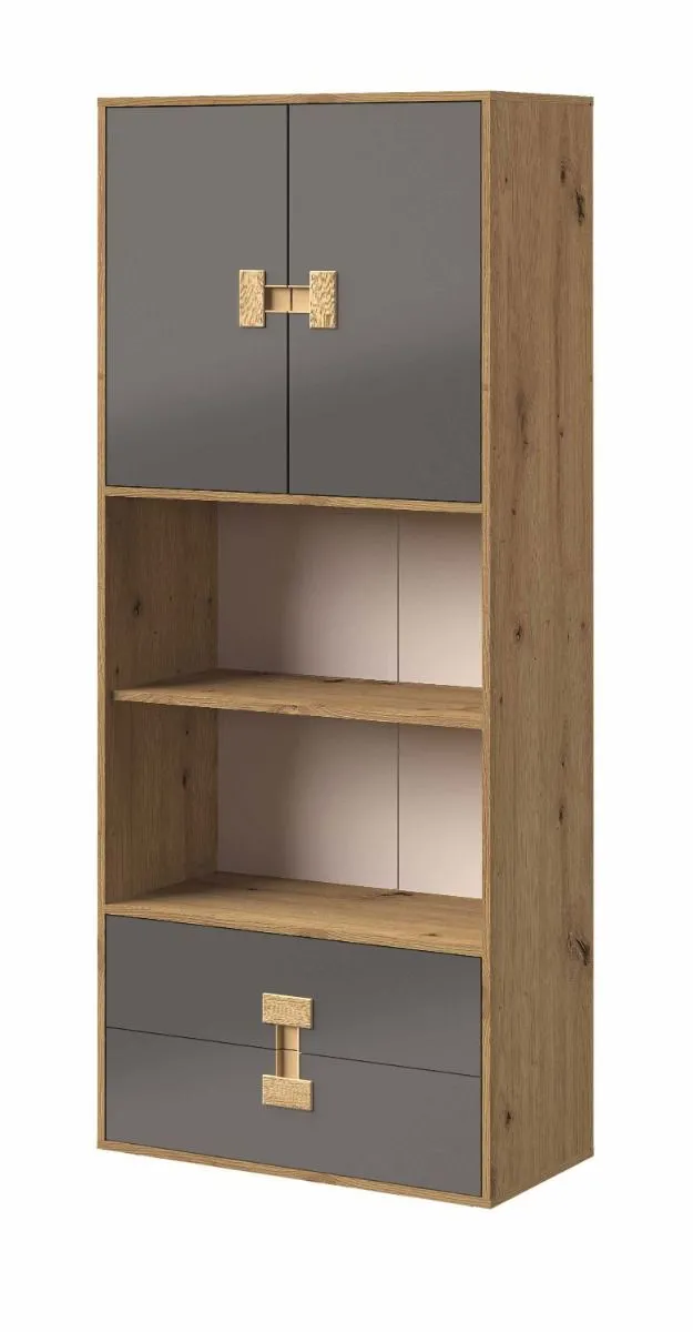 Jugendzimmer - Schrank Garian 05, Farbe: Eiche / Grau, Abmessungen: 191 x 80 x 40 cm (H x B x T)