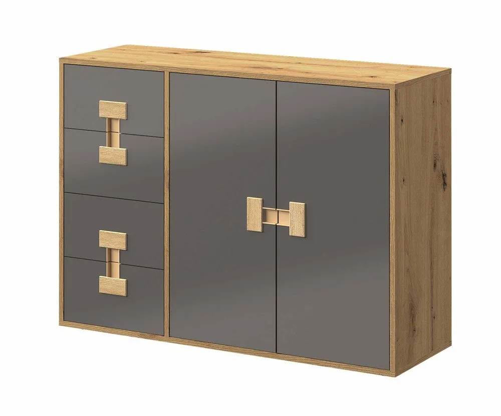 Jugendzimmer - Kommode Garian 08, Farbe: Eiche / Grau, Abmessungen: 86 x 118x 40 cm (H x B x T)
