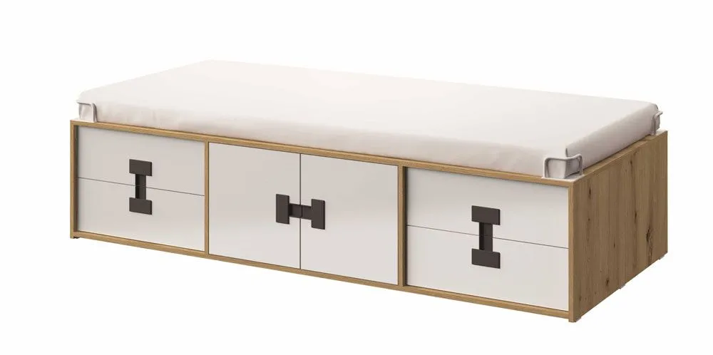 Kinderbett / Jugendbett Garian 15, Farbe: Eiche / Weiß / Grau- Liegefläche: 90 x 200 cm (B x L)