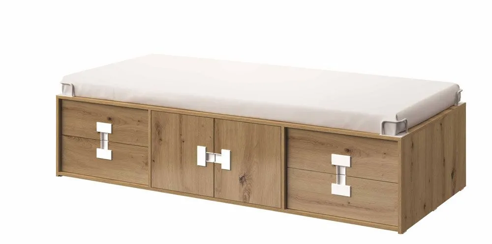 Kinderbett / Jugendbett Garian 15, Farbe: Eiche / Weiß - Liegefläche: 90 x 200 cm (B x L)