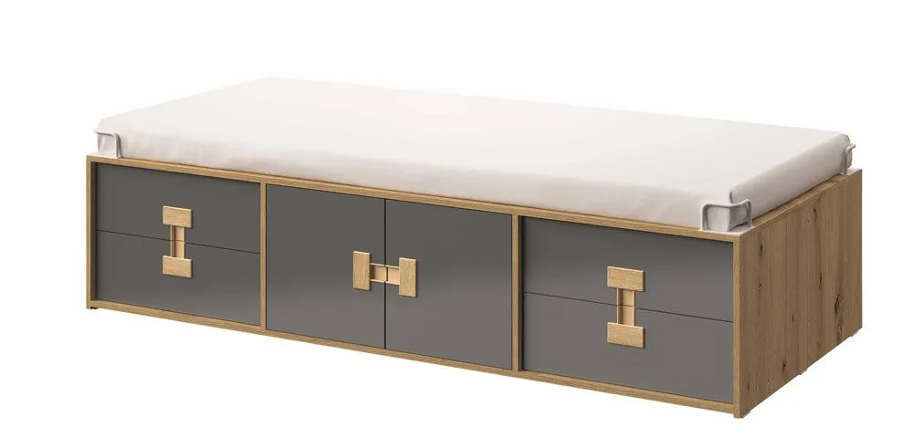 Kinderbett / Jugendbett Garian 15, Farbe: Eiche / Grau - Liegefläche: 90 x 200 cm (B x L)