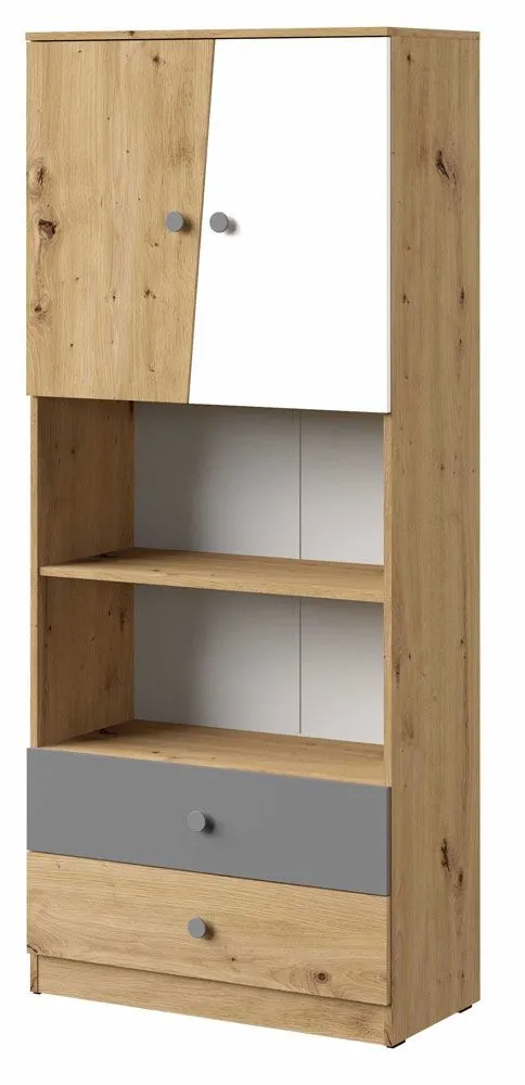 Schrank Sirte 04, Farbe: Eiche / Weiß / Grau matt - Abmessungen: 190 x 80 x 40 cm (H x B x T)