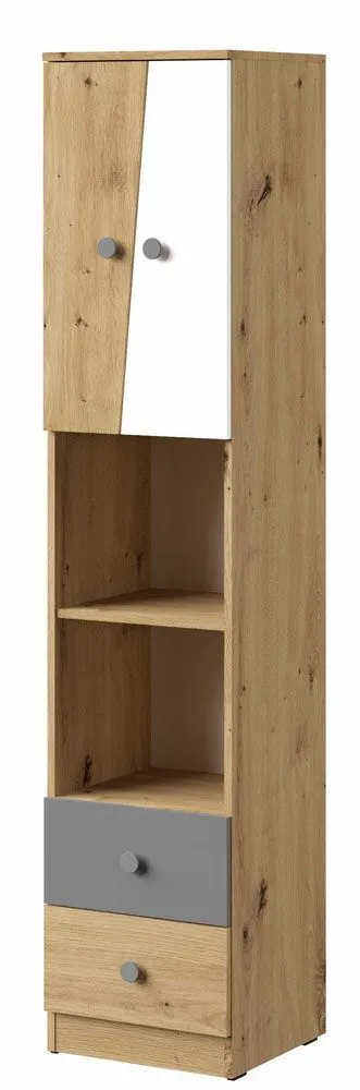 Schrank Sirte 05, Farbe: Eiche / Weiß / Grau matt - Abmessungen: 190 x 40 x 40 cm (H x B x T)