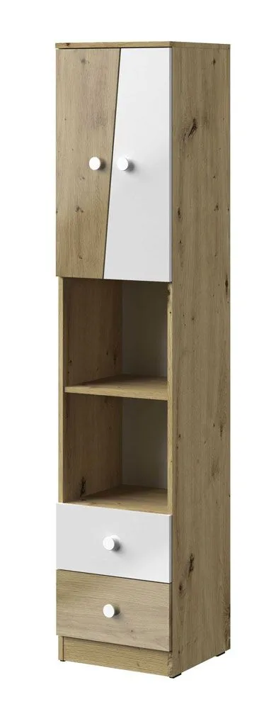Schrank Sirte 05, Farbe: Eiche / Weiß Hochglanz - Abmessungen: 190 x 40 x 40 cm (H x B x T)