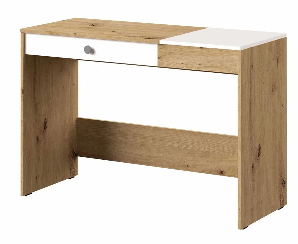 Schreibtisch Sirte 10, Farbe: Eiche / Weiß / Grau matt -  Abmessungen: 82 x 120 x 50 cm (H x B x T)