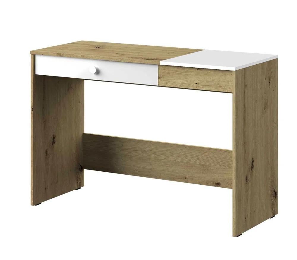 Schreibtisch Sirte 10, Farbe: Eiche / Weiß Hochglanz  -  Abmessungen: 82 x 120 x 50 cm (H x B x T)