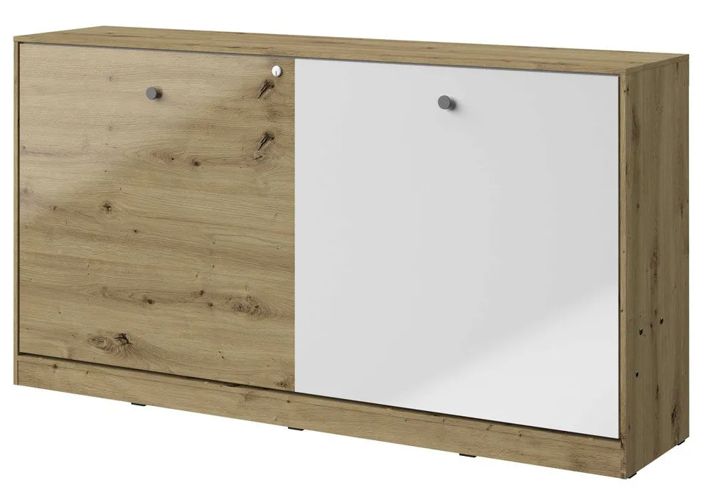 Schrankbett Sirte 16 horizontal, Farbe: Eiche / Weiß / Grau Hochglanz - Liegefläche: 90 x 200 cm (B x L)