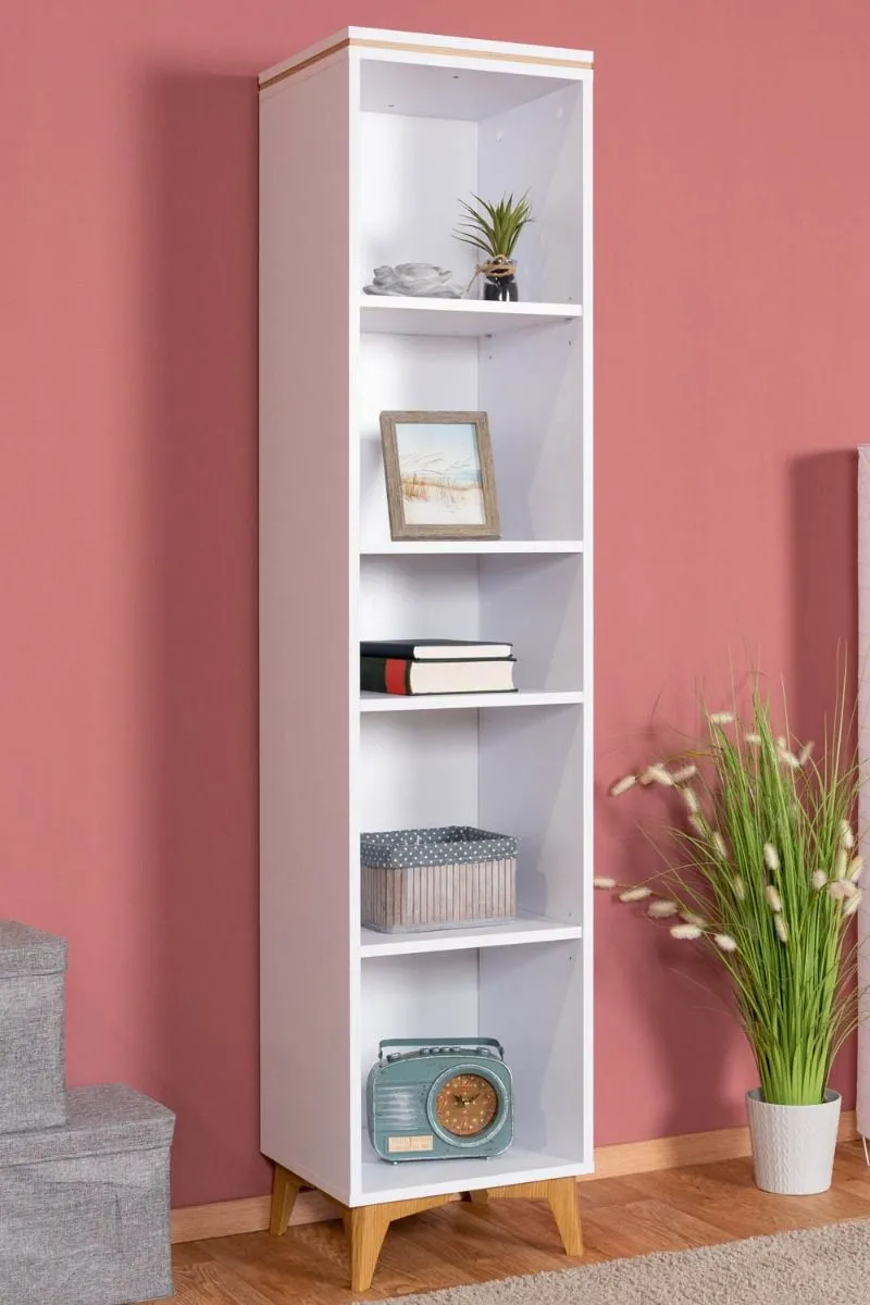 Regal Amanto 11, Farbe: Weiß / Esche - Abmessungen: 173 x 38 x 34 cm (H x B x T)