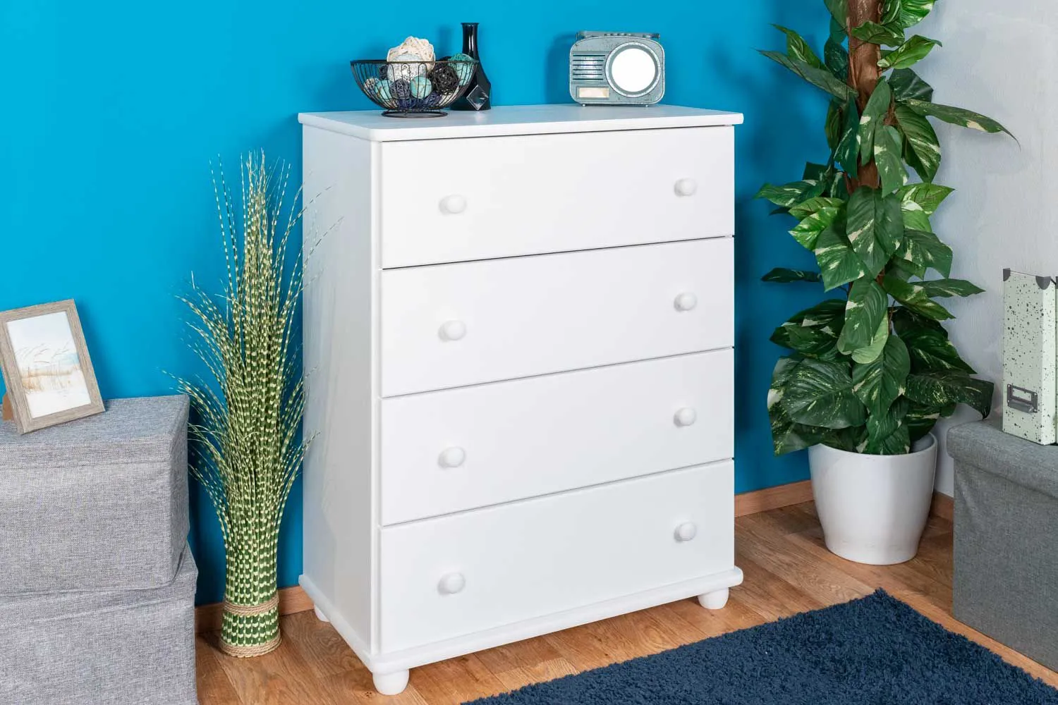 Kommode Kiefer massiv Vollholz Weiß Junco 144 – Abmessungen: 100 x 80 x 42 cm (H x B x T)