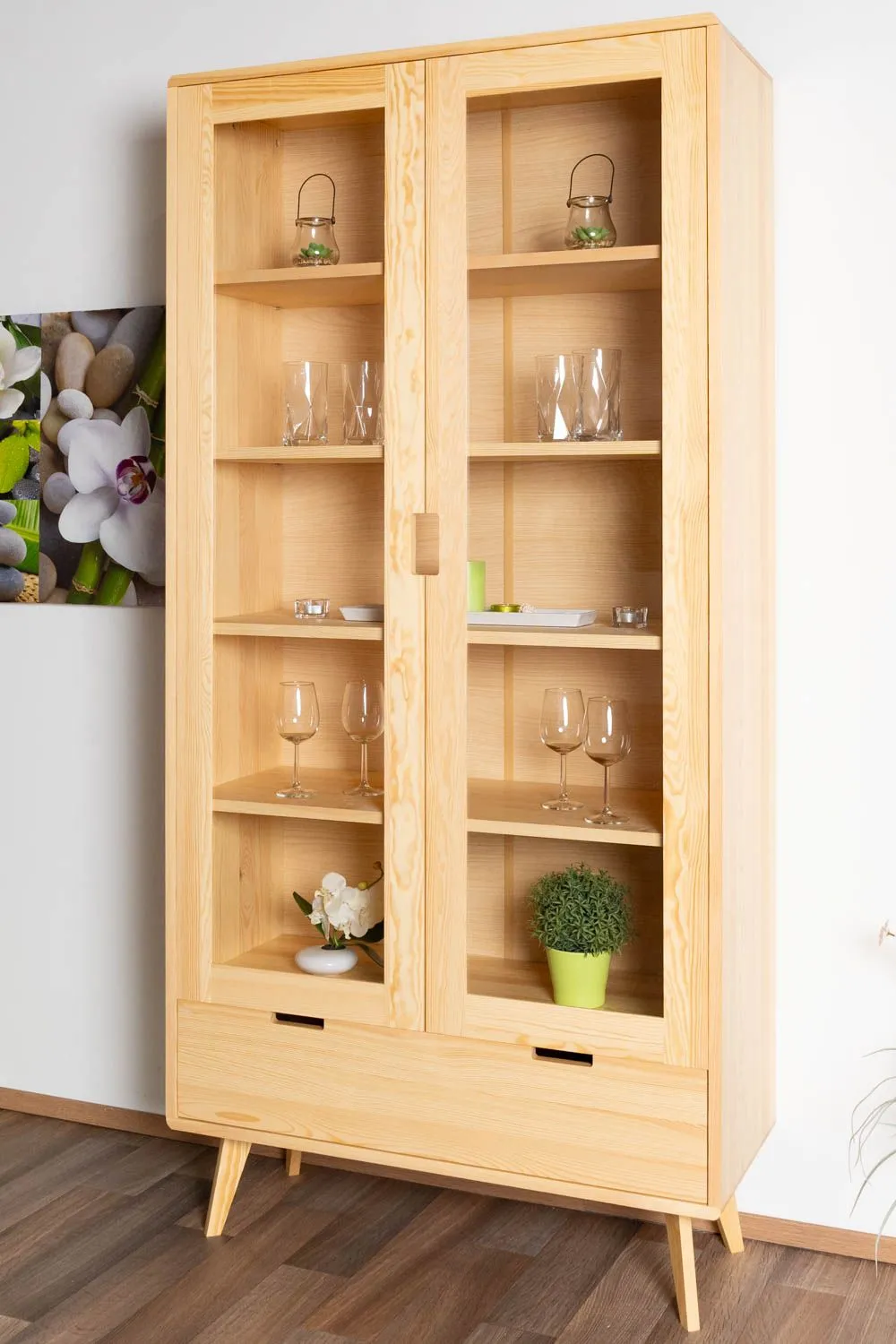 Vitrine Kiefer massiv natur Aurornis 10 - Abmessungen: 200 x 96 x 40 cm (H x B x T)