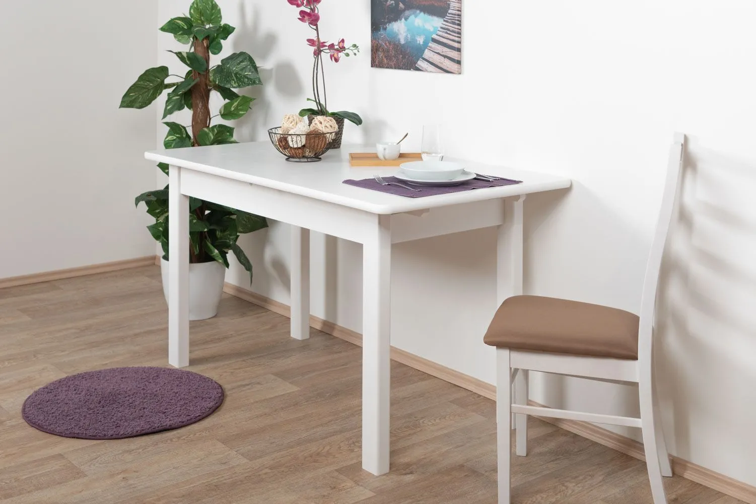 Tisch ausziehbar Kiefer massiv Vollholz weiß lackiert Junco 236B (eckig) - Abmessung 80 x 140 / 170 / 200 cm