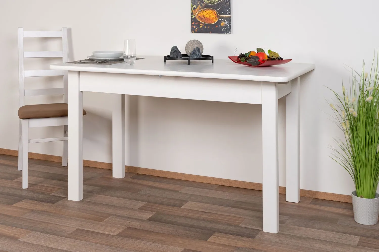 Tisch ausziehbar Kiefer massiv Vollholz weiß lackiert Junco 236C (eckig) - 75 x 140 / 175 cm (B x L)