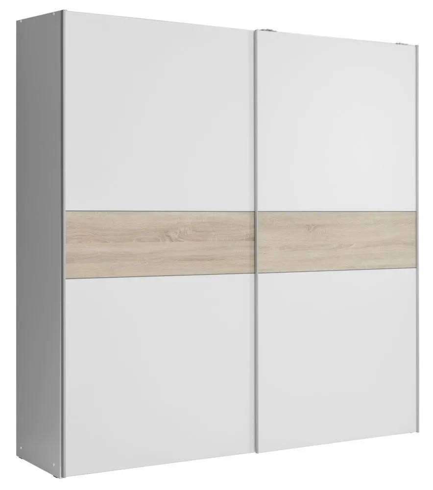 Schiebetürenschrank / Kleiderschrank Pibor 20, Farbe: Weiß / Sonoma Eiche - Abmessungen: 191 x 170 x 61 cm (H x B x T)