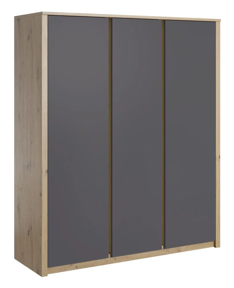 Drehtürenschrank / Kleiderschrank Faleula 09, Farbe: Eiche / Grau - 196 x 166 x 53 cm (H x B x T)