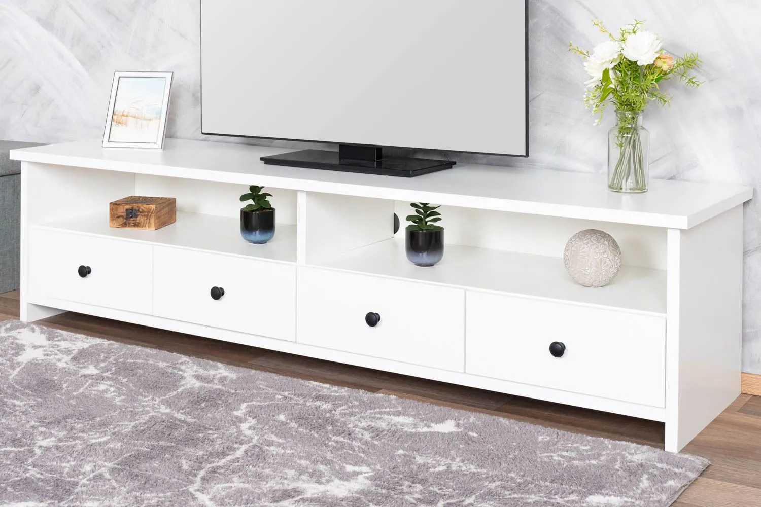 TV-Unterschrank Badus 13, Farbe: Weiß - 42 x 168 x 43 cm (H x B x T)