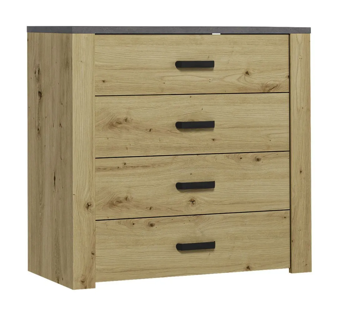 Kommode Talimatau 04, Farbe: Eiche / Grau - 86 x 91 x 43 cm (H x B x T)