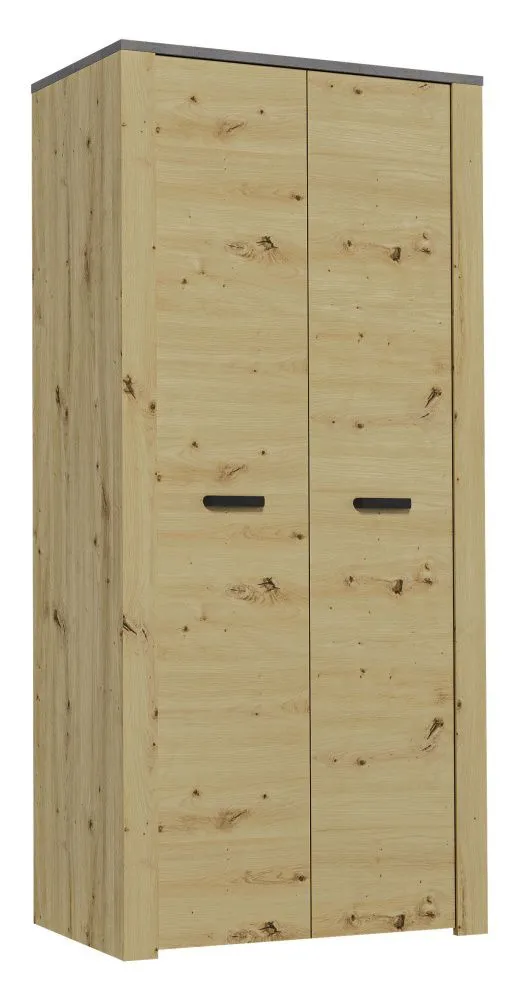 Drehtürenschrank / Kleiderschrank Talimatau 01, Farbe: Eiche / Grau - 197 x 91 x 56 cm (H x B x T)