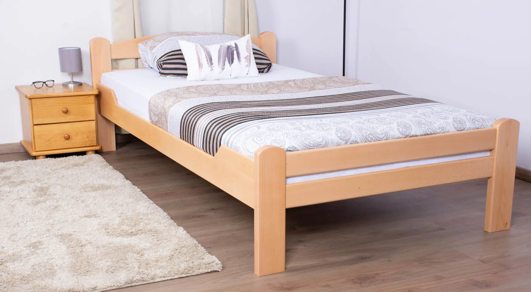 Einzelbett "Easy Premium Line" K4 in Überlänge, 120 x 220 cm Buche Vollholz massiv Natur