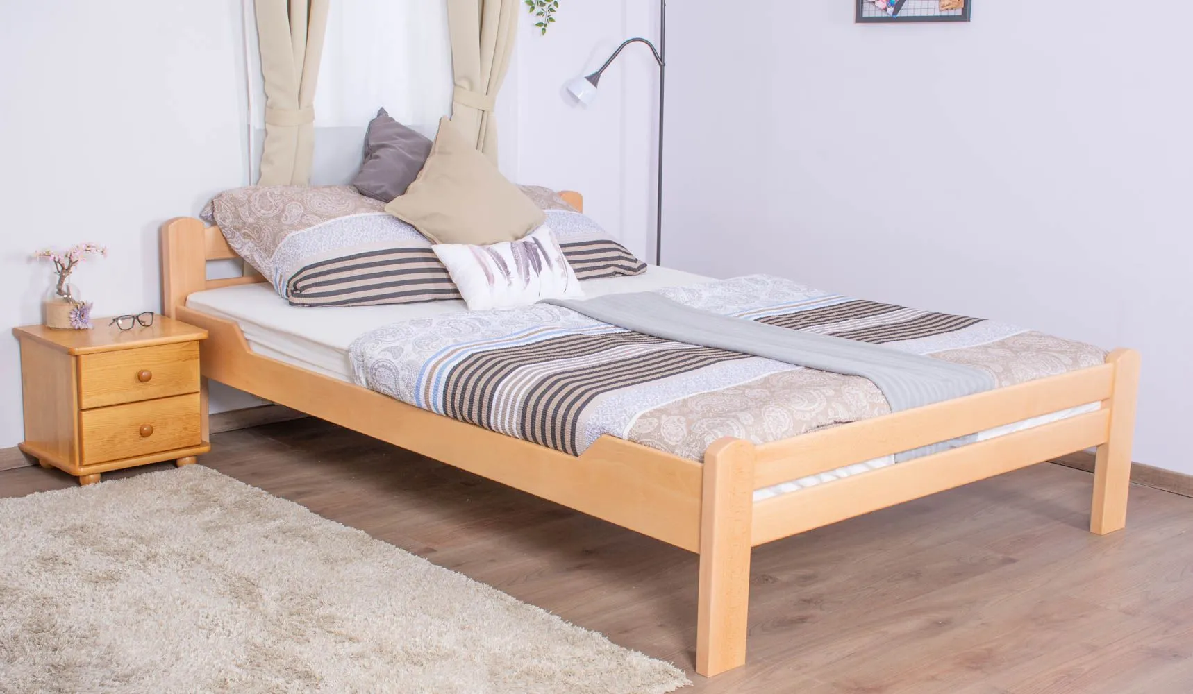 Doppelbett "Easy Premium Line" K4 in Überlänge, 160 x 220 cm Buche Vollholz massiv Natur