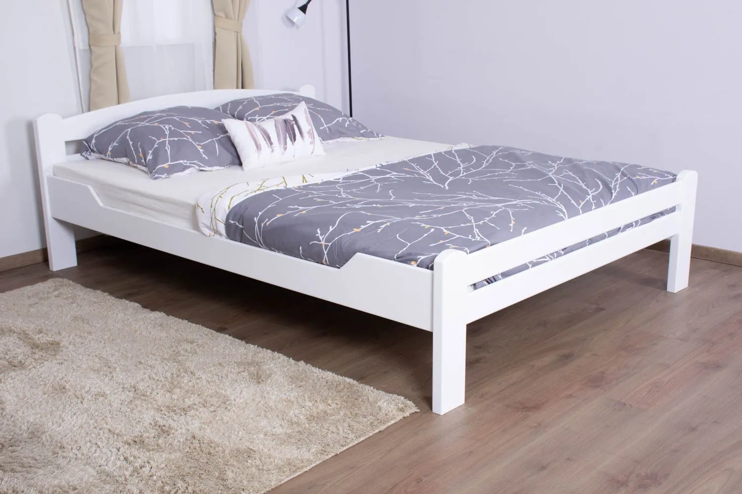 Doppelbett "Easy Premium Line" K4 in Überlänge, 160 x 220 cm Buche Vollholz massiv weiß lackiert