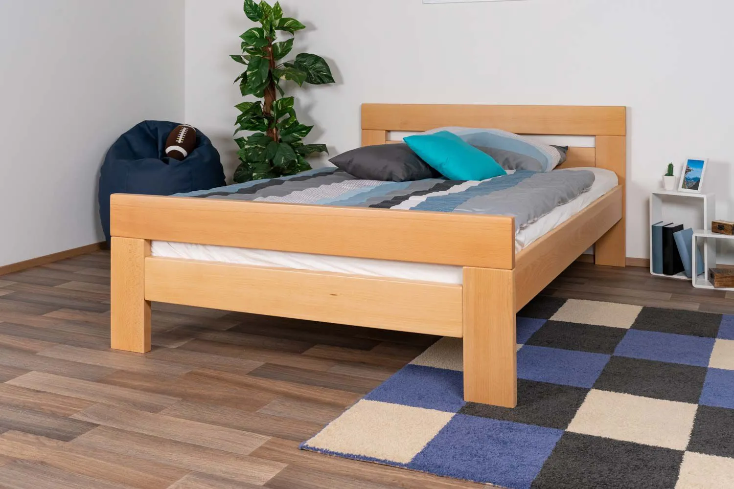 Jugendbett "Easy Premium Line" K6 in Überlänge, 140 x 220 cm Buche Vollholz massiv natur