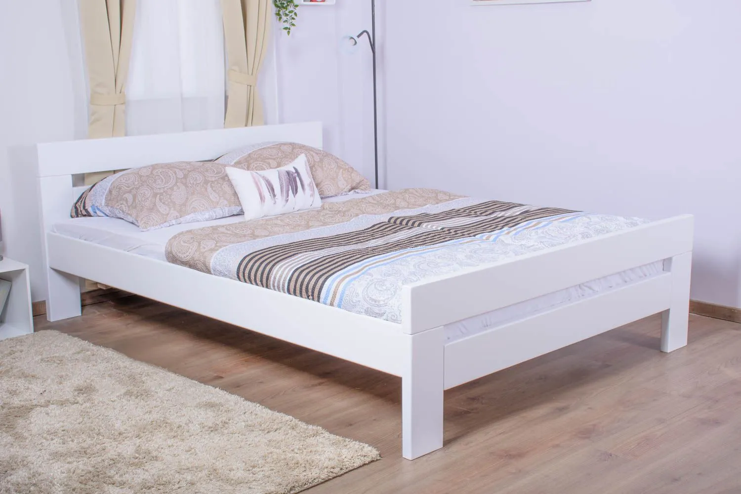 Doppelbett "Easy Premium Line" K6 in Überlänge, 140 x 220 cm Buche Vollholz massiv weiß lackiert