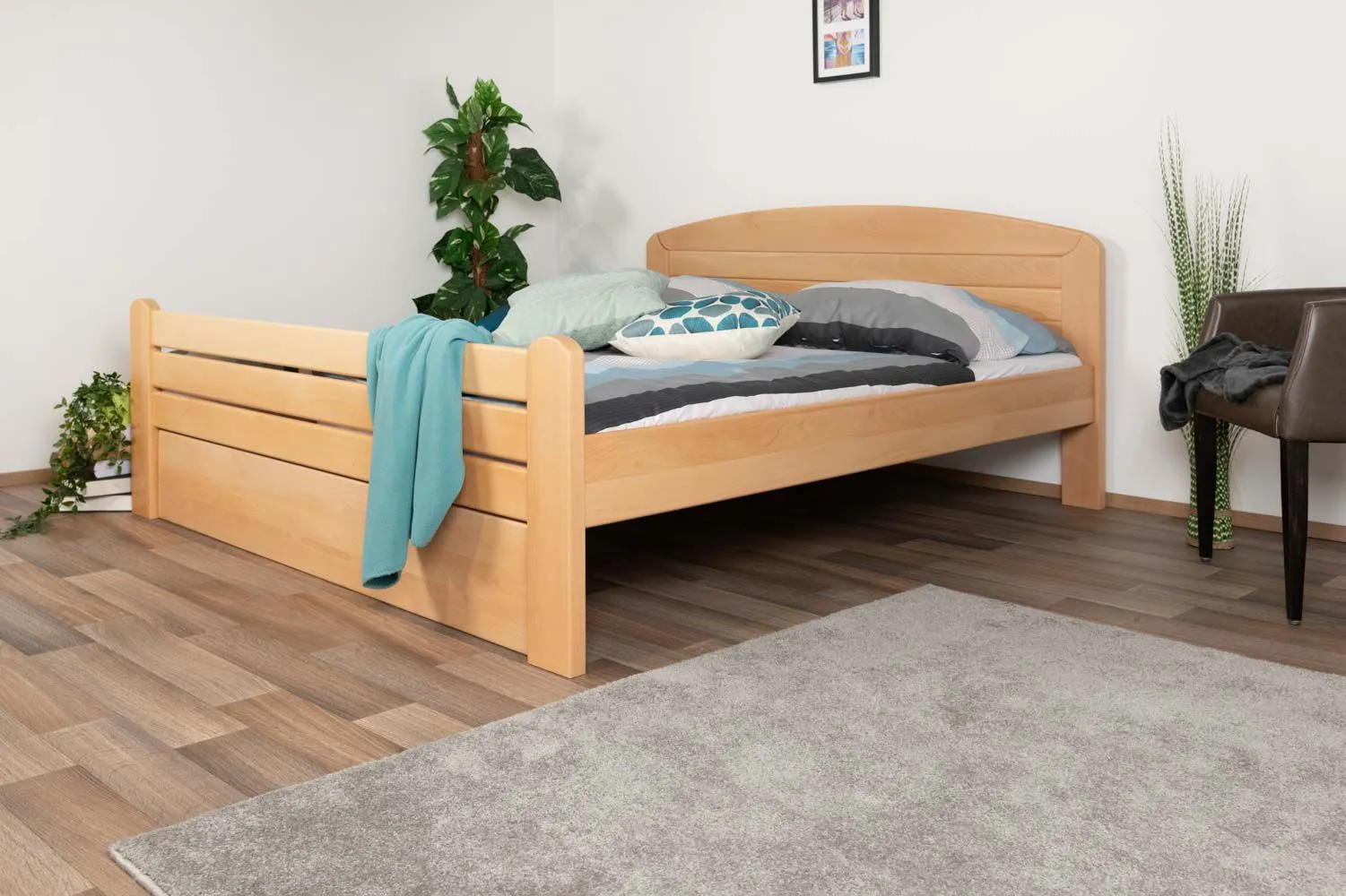 Doppelbett "Easy Premium Line" K7 inkl.1 Abdeckblende, 160 x 200 cm Buche Vollholz massiv Natur