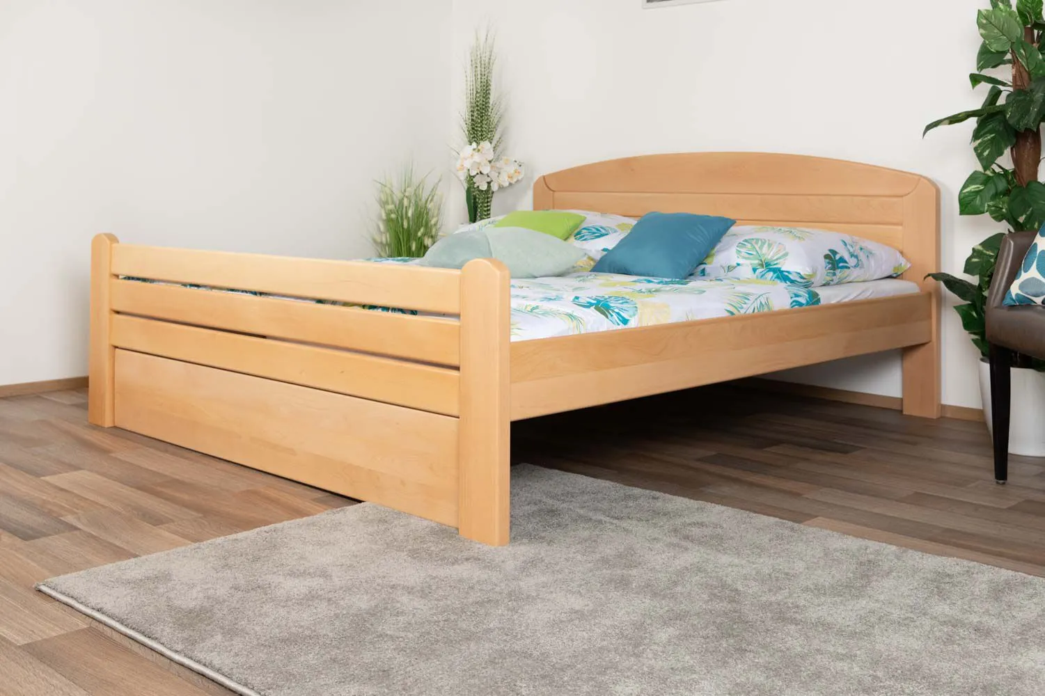 Doppelbett "Easy Premium Line" K7 inkl.1 Abdeckblende, 180 x 200 cm Buche Vollholz massiv Natur