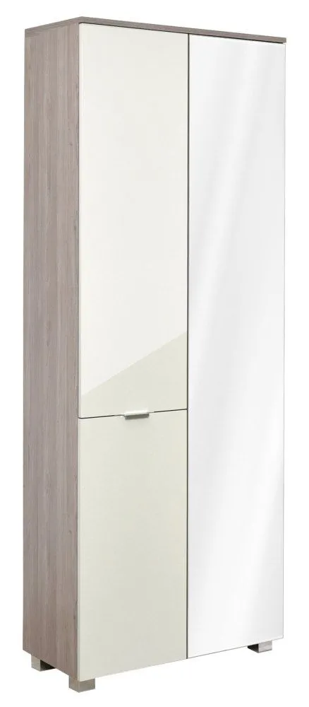 Drehtürenschrank / Kleiderschrank Sabadell 03, Farbe: Eiche / Beige Hochglanz - 209 x 80 x 38 cm (H x B x T)