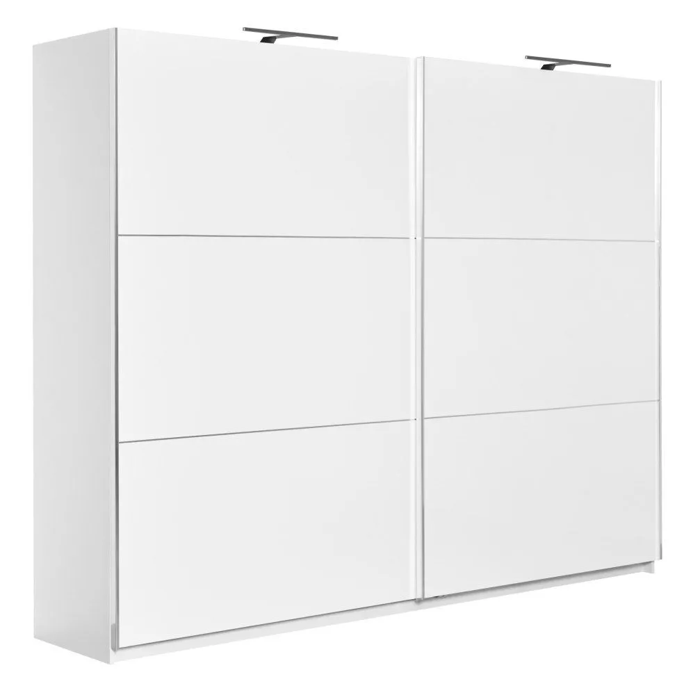 Schiebetürenschrank / Kleiderschrank Sabadell 13, Farbe: Weiß / Weiß Hochglanz - 222 x 269 x 64 cm (H x B x T)