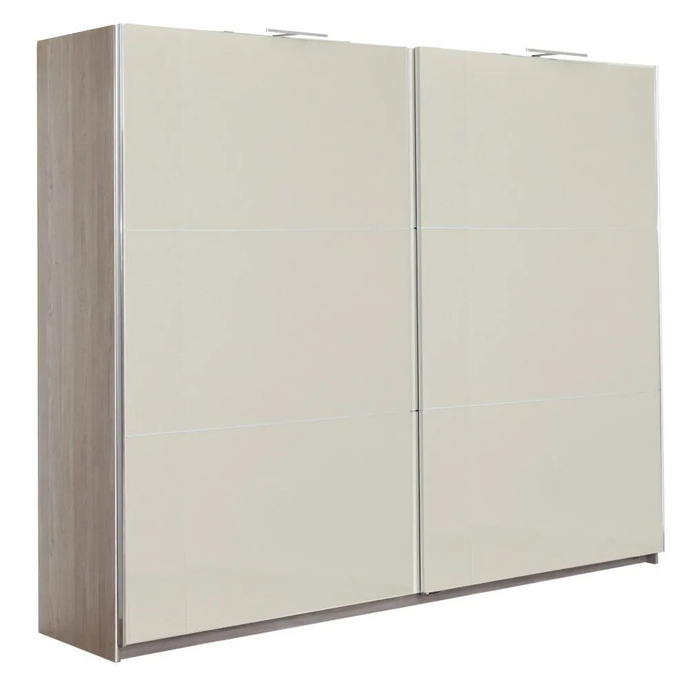 Schiebetürenschrank / Kleiderschrank Sabadell 13, Farbe: Eiche / Beige Hochglanz - 222 x 269 x 64 cm (H x B x T)