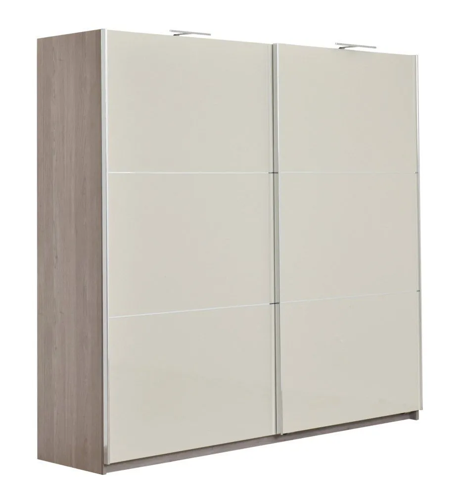 Schiebetürenschrank / Kleiderschrank Sabadell 11, Farbe: Eiche / Beige Hochglanz - 222 x 229 x 64 cm (H x B x T)
