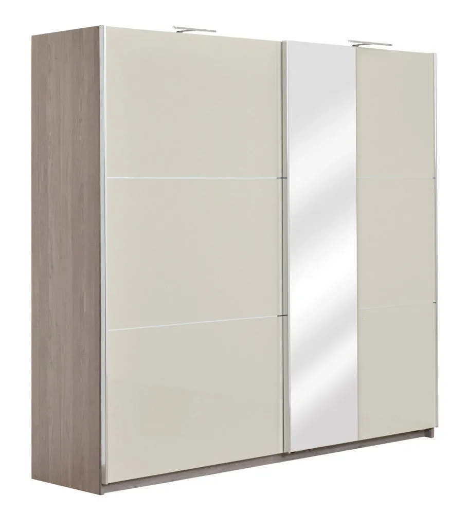 Schiebetürenschrank / Kleiderschrank Sabadell 12, Farbe: Eiche / Beige Hochglanz - 222 x 229 x 64 cm (H x B x T)