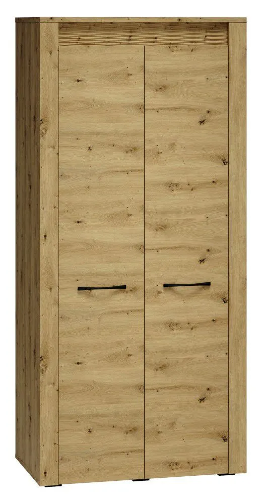 Drehtürenschrank / Kleiderschrank Glostrup 01, Farbe: Eiche - Abmessungen: 200 x 92 x 55 cm (H x B x T), mit 2 Türen und 5 Fächern