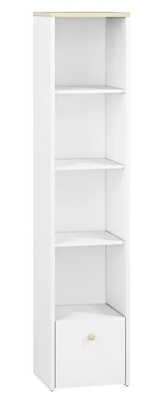 Kinderzimmer - Regal Egvad 05, Farbe: Weiß / Buche - Abmessungen: 193 x 43 x 40 cm (H x B x T), mit 1 Schublade und 4 Fächern