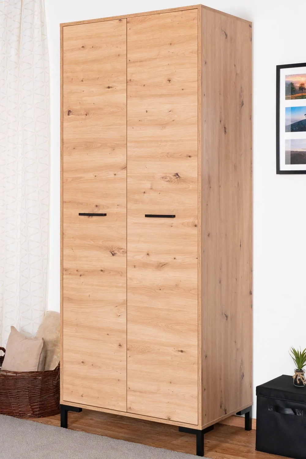 Kleiderschrank mit viel Stauraum Pandrup 17, Farbe: Eiche - Abmessungen: 200 x 80 x 51 cm (H x B x T), mit 2 Türen und 2 Fächern