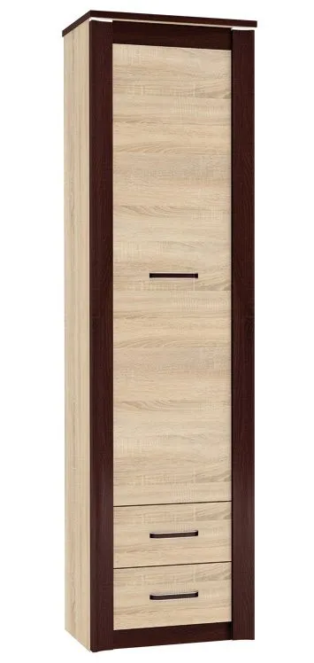Schrank Nogales 05, Farbe: Sonoma Eiche hell / dunkel - Abmessungen: 202 x 55 x 41 cm (H x B x T), mit 1 Tür, 2 Schubladen und 4 Fächern