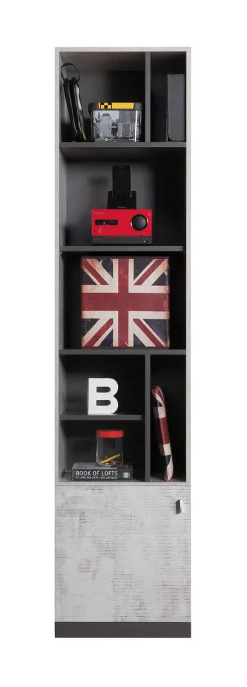 Jugendzimmer Regal Ohey 06, Farbe: Dunkelgrau / Hellgrau - Abmessungen: 195 x 45 x 40 cm (H x B x T)
